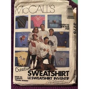 McCalls Sewing pattern3775 the creative sweatshirt  sz s-xl